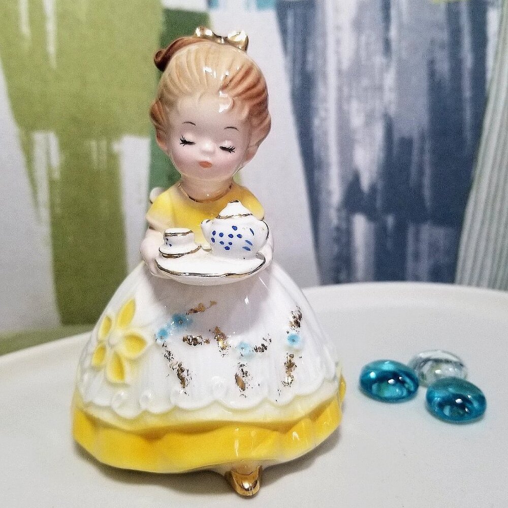 Vintage Josef Originals California Teatime Big Sisters Series Girl With Tea Set